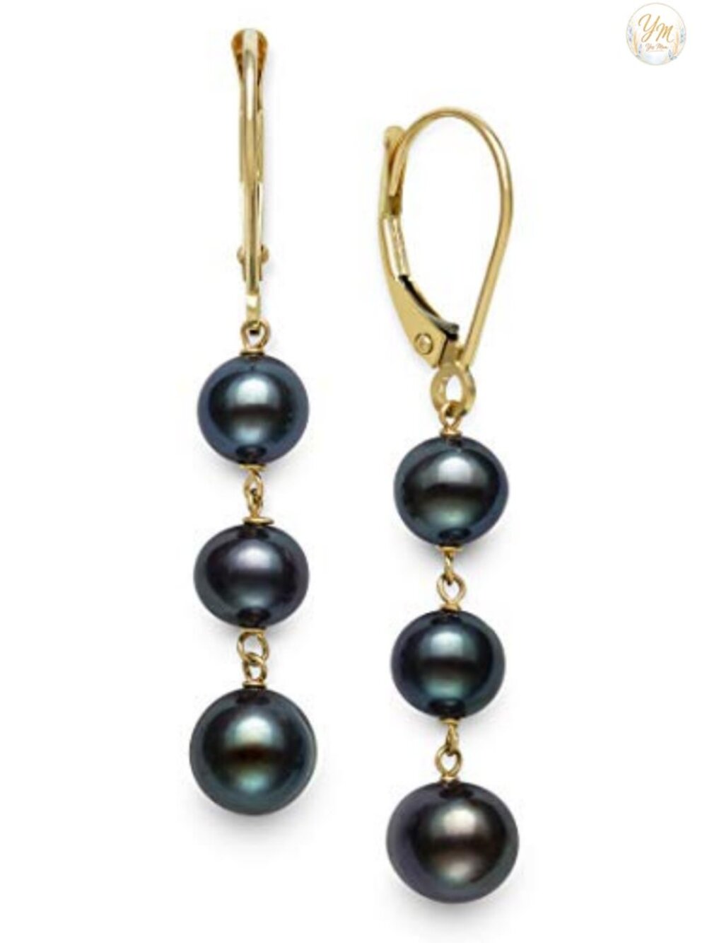 Genuine Freshwater Pearl Drop Earrings 14K Yellow Gold Leverback